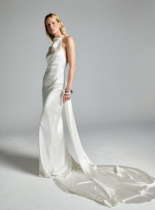 STYLE 151 // SILK SATIN DRAPED HALTERNECK GOWN