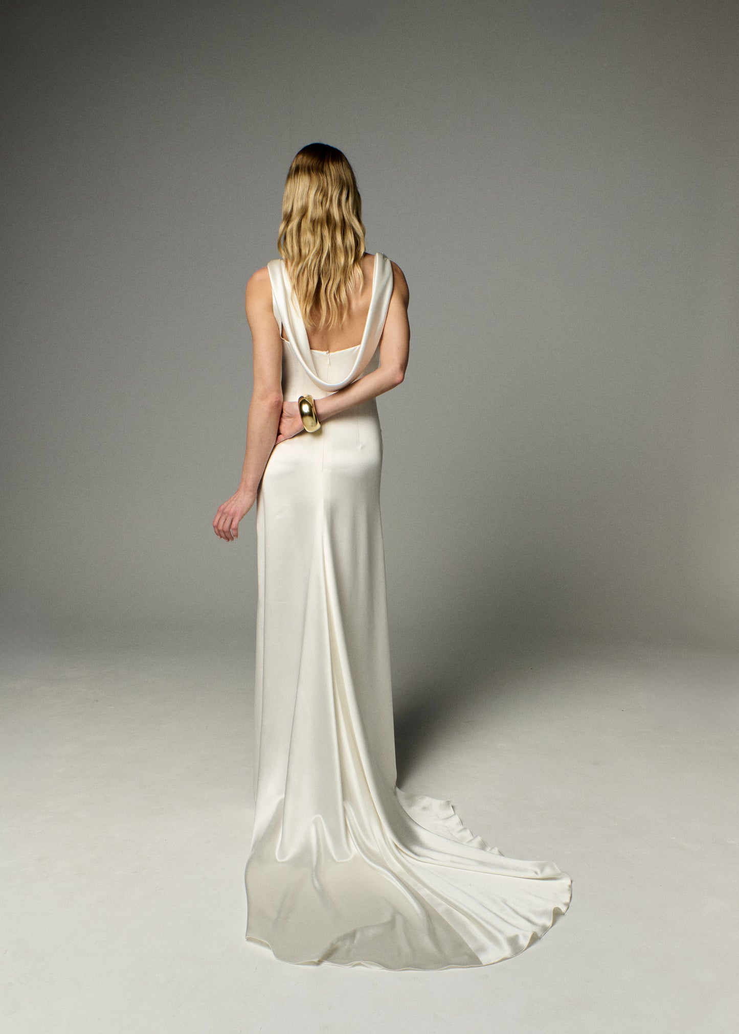 STYLE 148 // CORSETED SILK SATIN COWL NECK GOWN