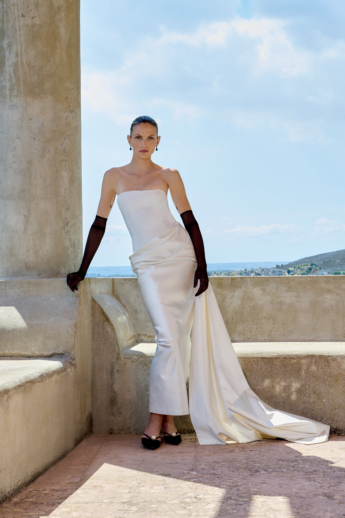 STYLE 163 // DUCHESSE SATIN CORSETED GOWN WITH WRAP SKIRT