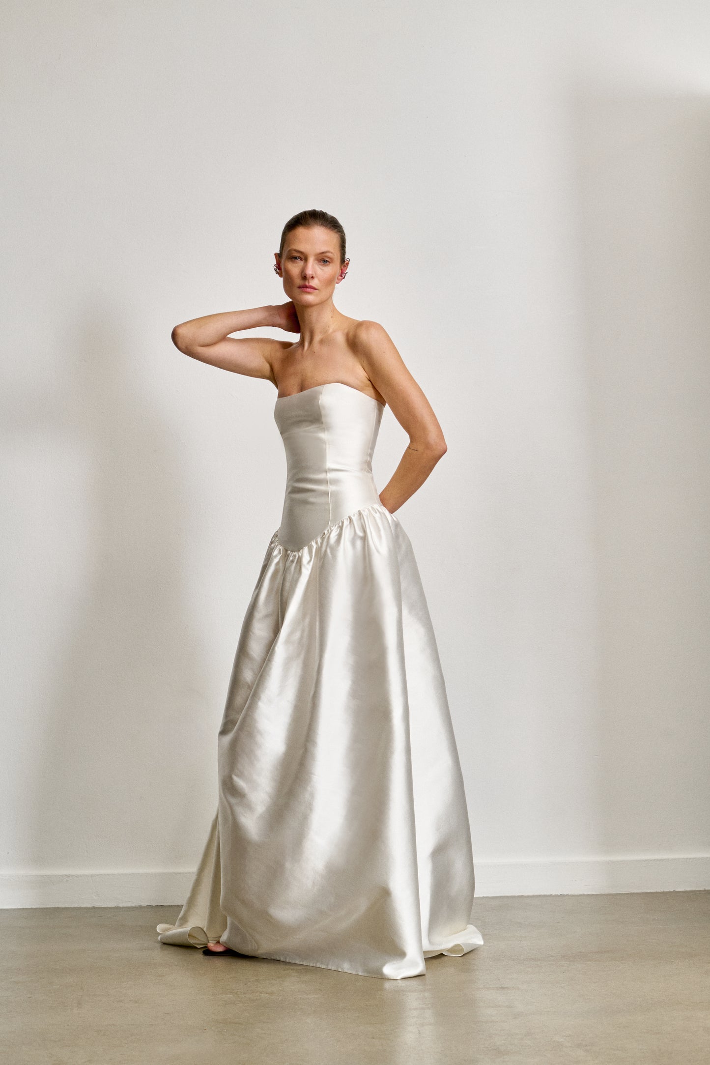 STYLE 175 // STRAPLESS SCOOP NECK SILK MIKADO DROP WAIST GOWN