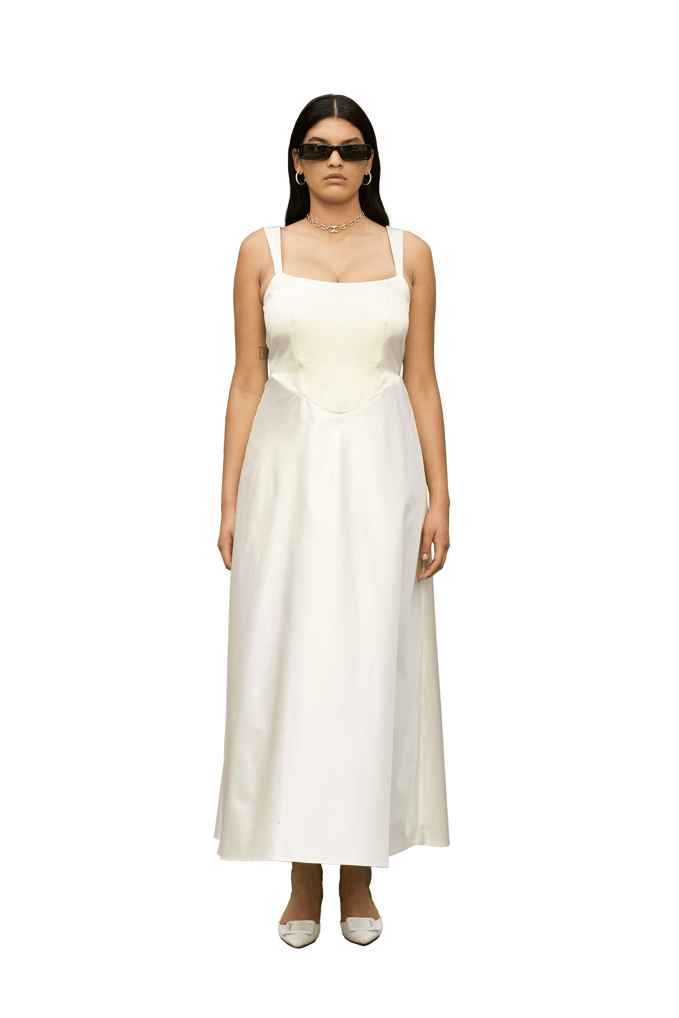 STYLE 096 // DUCHESSE SATIN CORSETED ANKLE LENGTH DRESS
