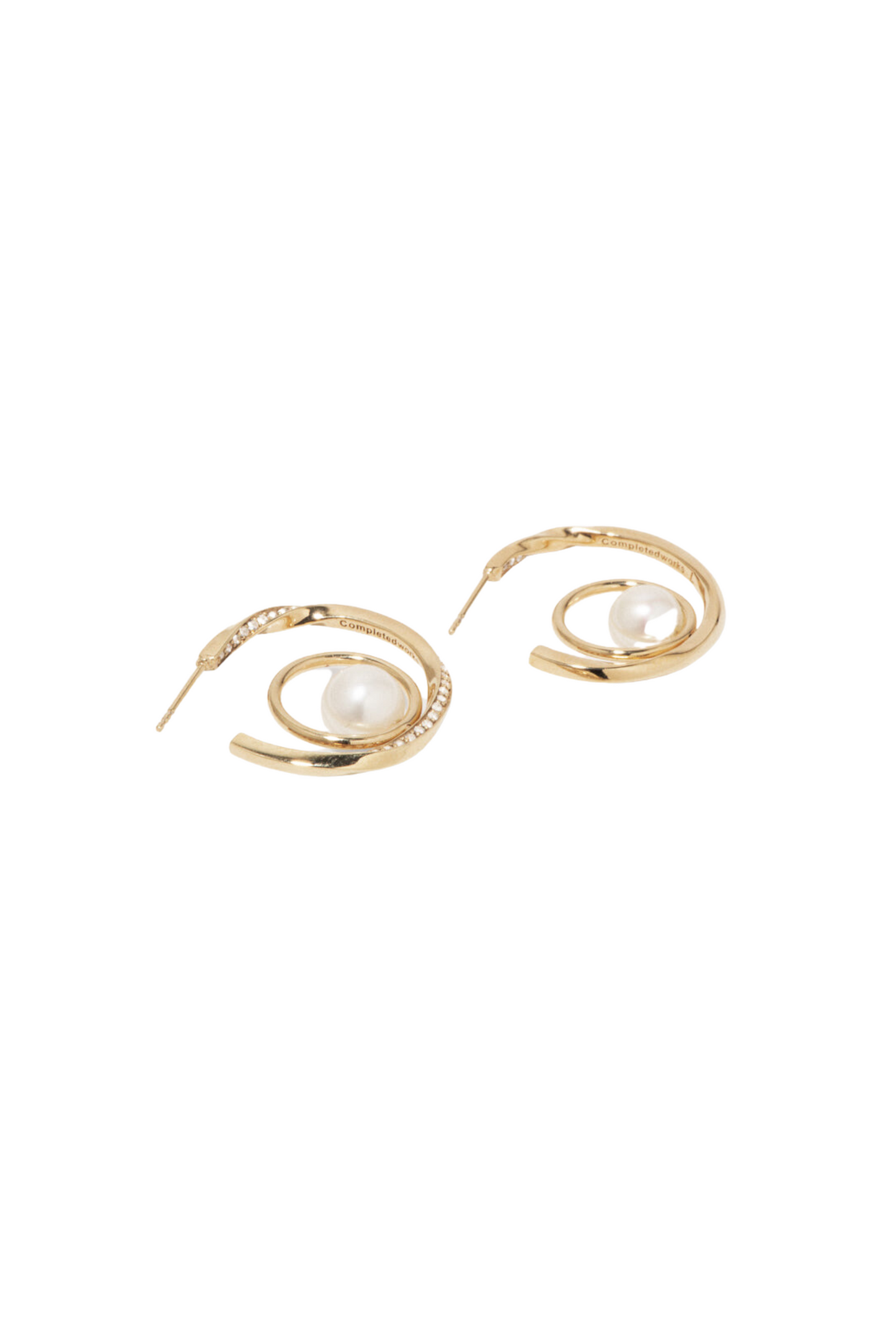 COMPLETED WORKS // GOLD VERMEIL WITH PEARL AND WHITE TOPAZ HOOPS