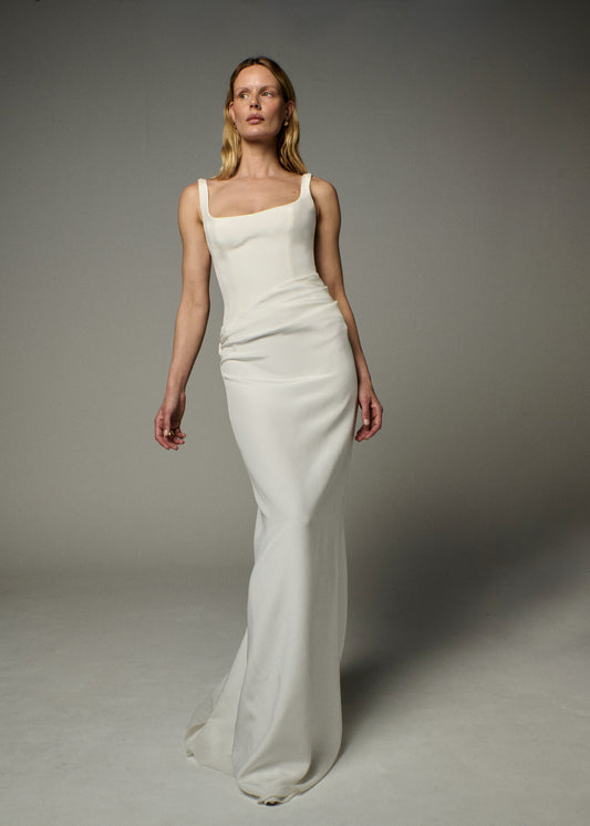 STYLE 146 // CORSETED SILK GOWN WITH DRAPED SKIRT DETAIL