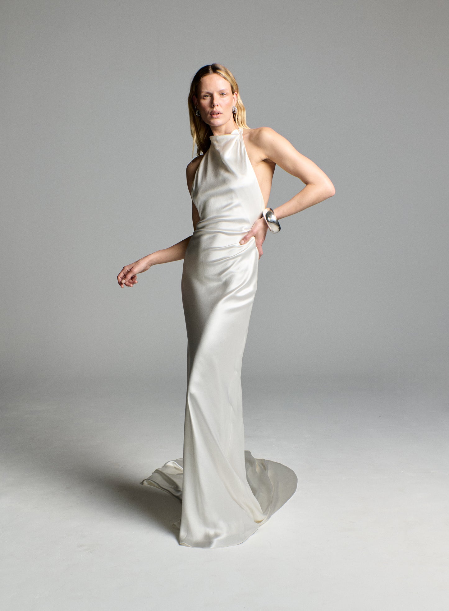 STYLE 151 // SILK SATIN DRAPED HALTERNECK GOWN