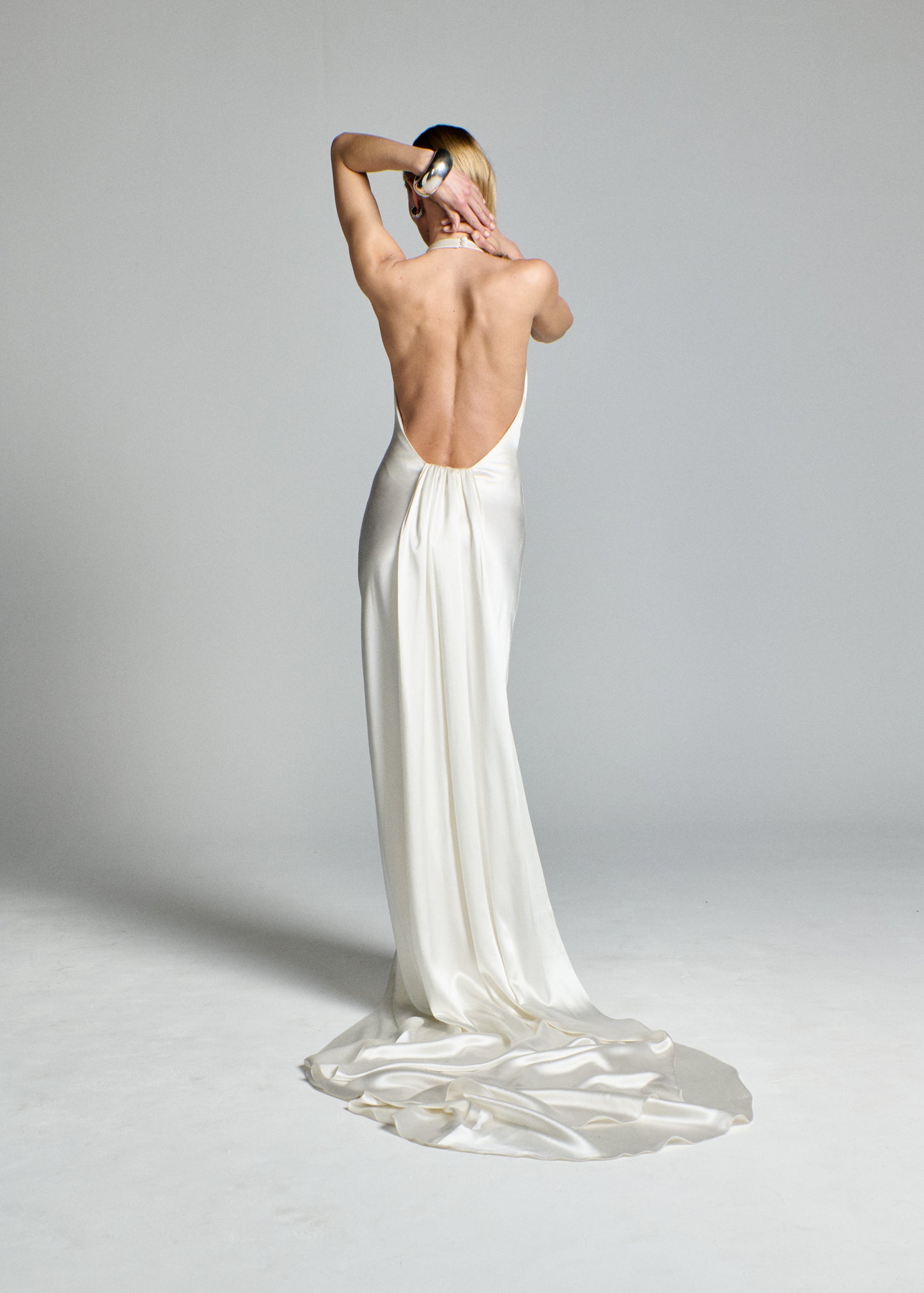 STYLE 151 // SILK SATIN DRAPED HALTERNECK GOWN
