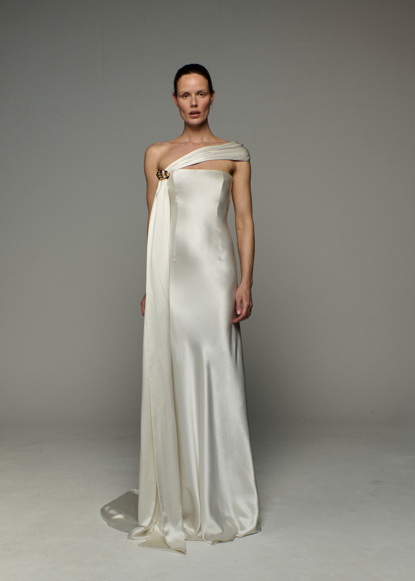 satin scarf for dress Scarf Neck Ruched Satin Dress