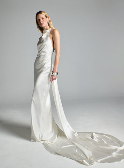 STYLE 151 // SILK SATIN DRAPED HALTERNECK GOWN