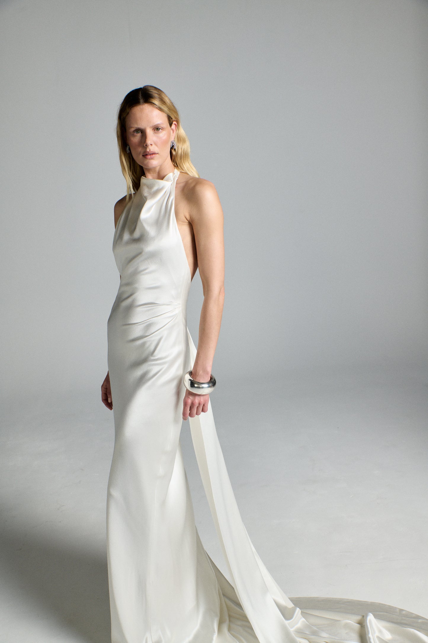 STYLE 151 // SILK SATIN DRAPED HALTERNECK GOWN
