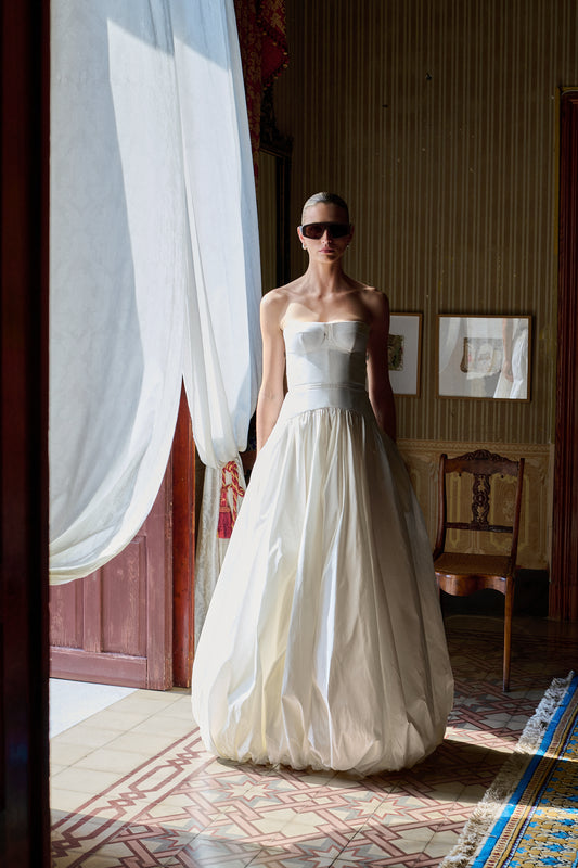 STYLE 171 // SILK TAFFETA CORSET GOWN WITH TUCKED SKIRT