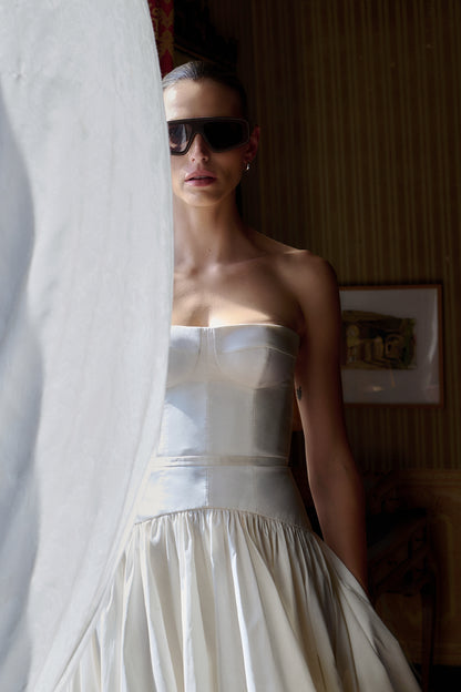 STYLE 171 // SILK TAFFETA CORSET GOWN WITH TUCKED SKIRT