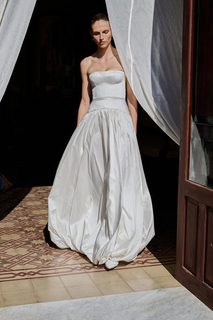 STYLE 171 // SILK TAFFETA CORSET GOWN WITH TUCKED SKIRT