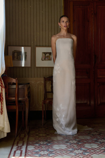 STYLE 172 // HAND PAINTED SILK ORGANZA STRAPLESS GOWN