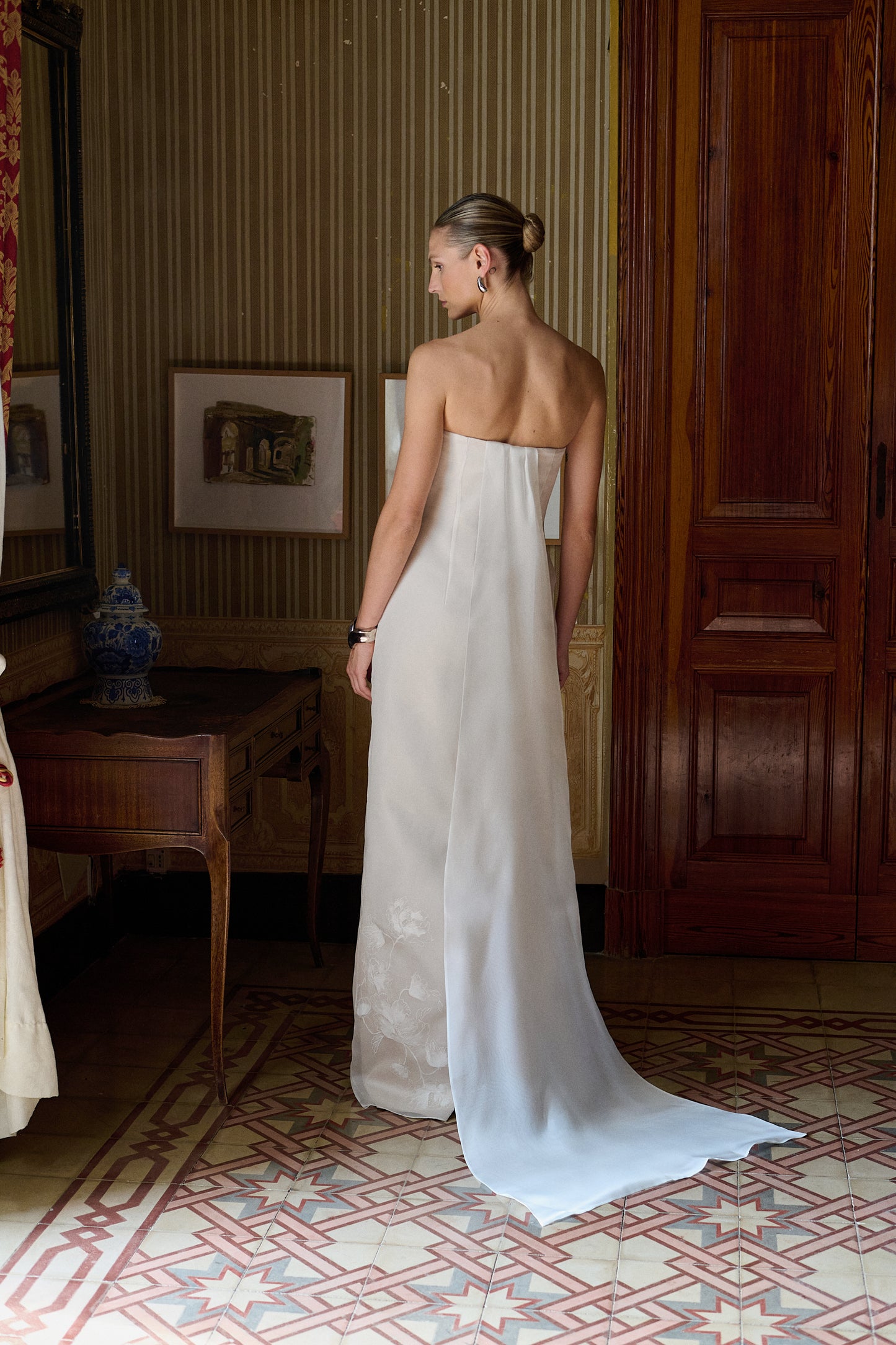 STYLE 172 // HAND PAINTED SILK ORGANZA STRAPLESS GOWN