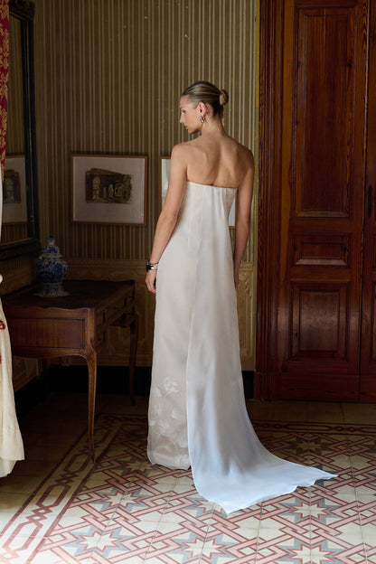 STYLE 172 // HAND PAINTED SILK ORGANZA STRAPLESS GOWN