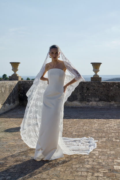 STYLE 168 // DUCHESSE SATIN CRESCENT COLUMN DRESS