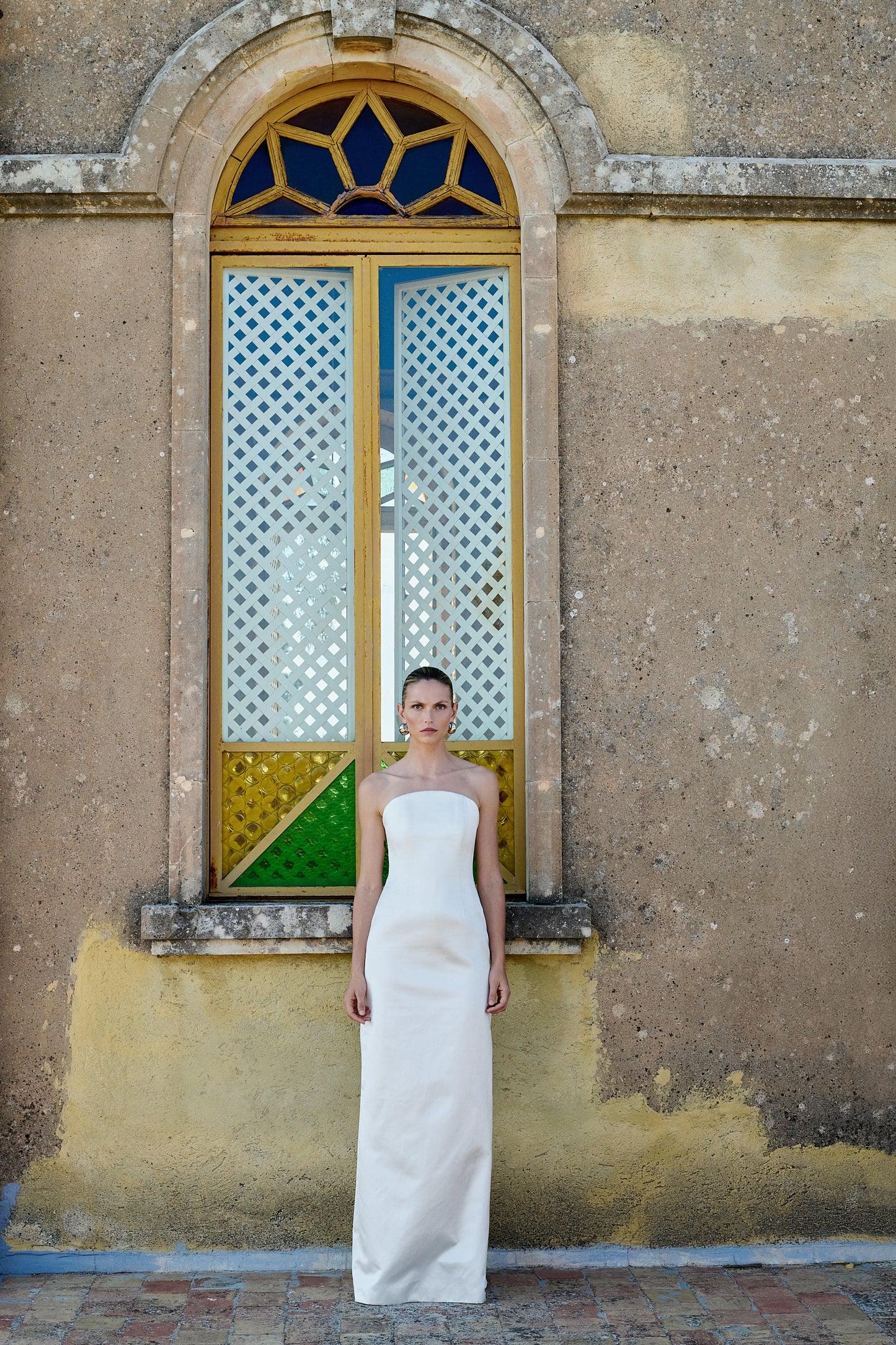 STYLE 168 // DUCHESSE SATIN CRESCENT COLUMN DRESS