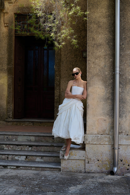 STYLE 166 // SILK TAFFETA CORSETED GOWN WITH PUFFBALL SKIRT
