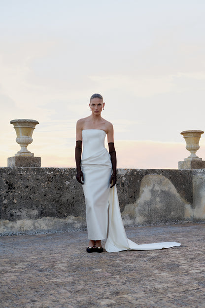 STYLE 163 // DUCHESSE SATIN CORSETED GOWN WITH WRAP SKIRT