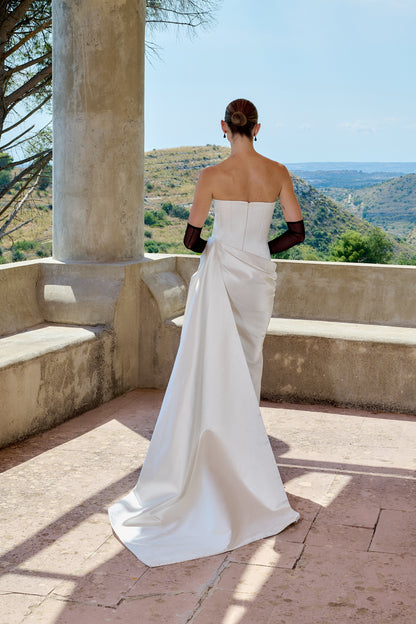 STYLE 163 // DUCHESSE SATIN CORSETED GOWN WITH WRAP SKIRT