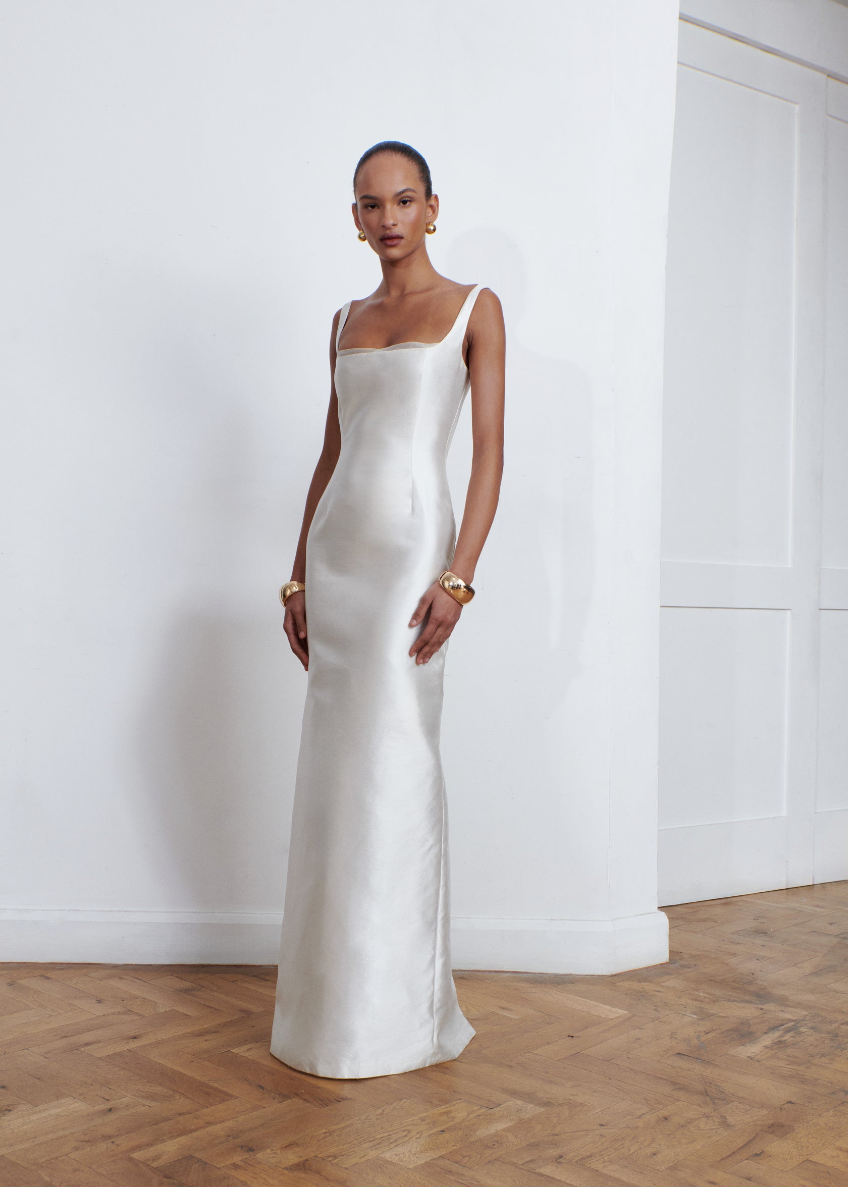 White Silk Blend Organza Mikado Court