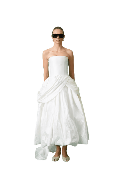 STYLE 166 // SILK TAFFETA CORSETED GOWN WITH PUFFBALL SKIRT
