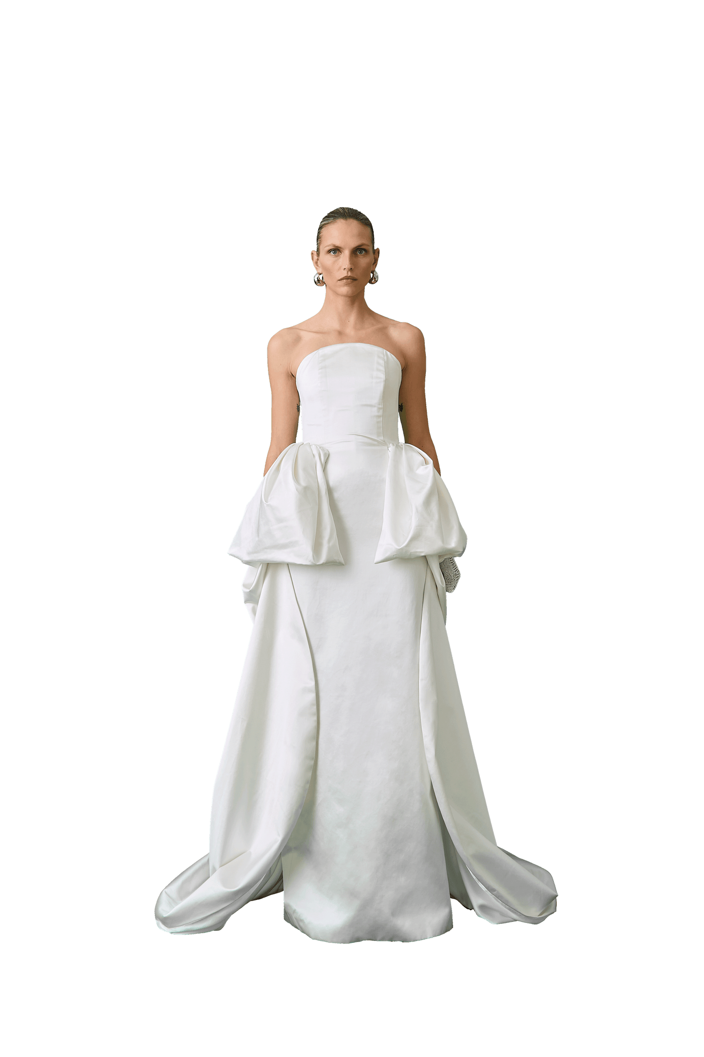 STYLE 169 // DUCHESSE SATIN DETACHABLE PUFF HIP TRAIN