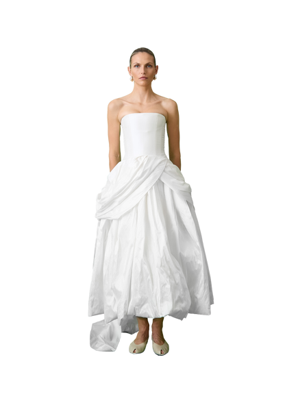 STYLE 166 // SILK TAFFETA CORSETED GOWN WITH PUFFBALL SKIRT