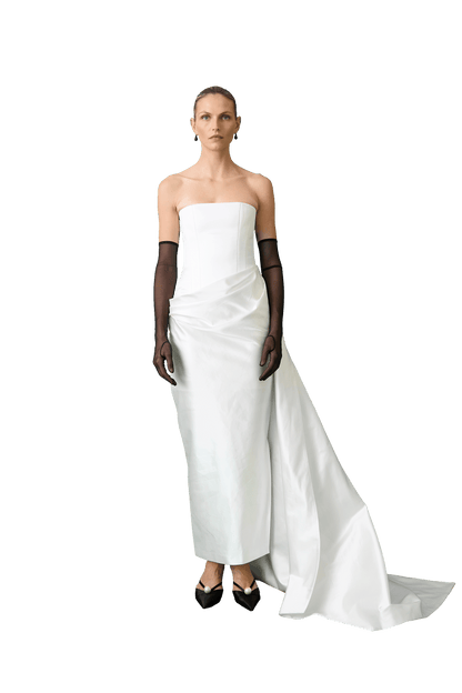 STYLE 163 // DUCHESSE SATIN CORSETED GOWN WITH WRAP SKIRT