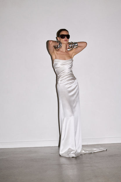 STYLE 184 // STRAPLESS SILK SATIN DRAPED GOWN