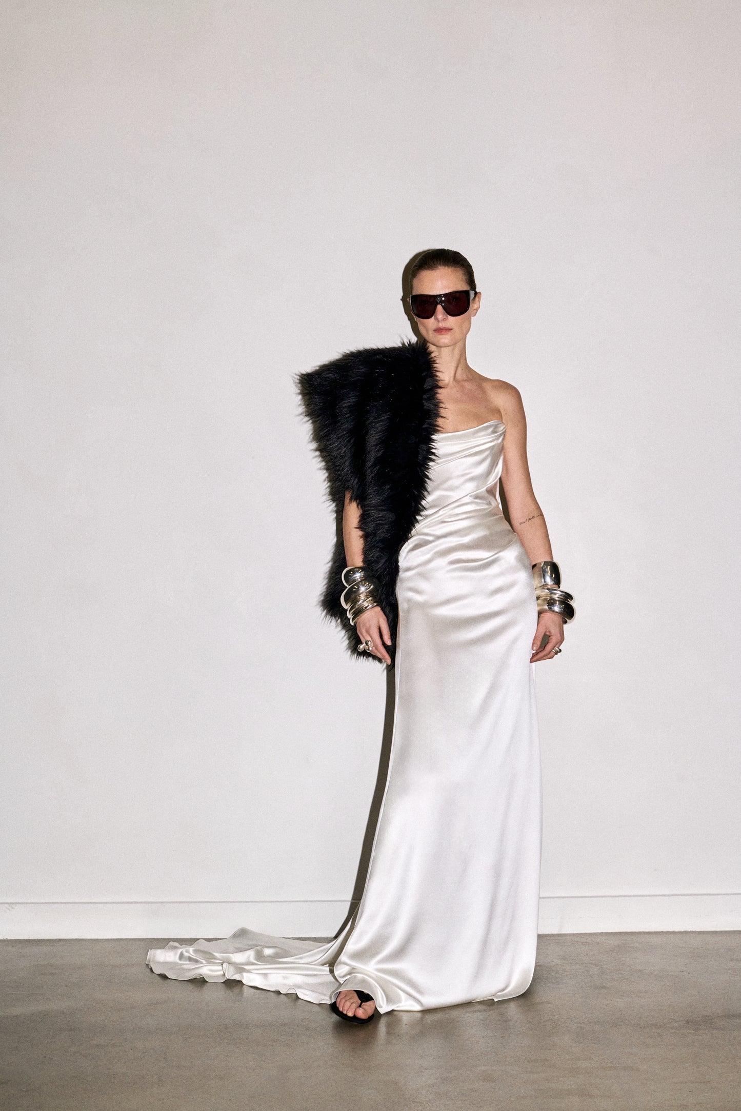 STYLE 184 // STRAPLESS SILK SATIN DRAPED GOWN