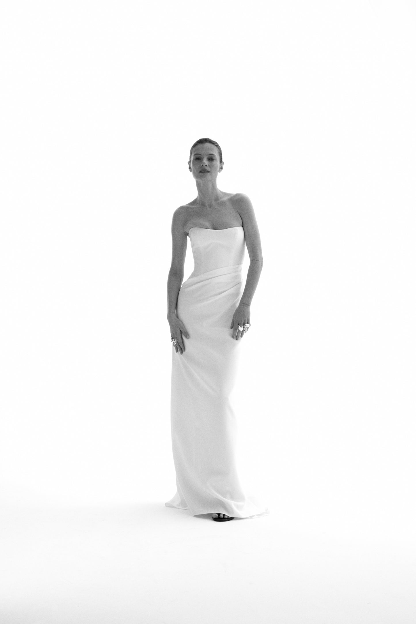 STYLE 188 // STRAPLESS SILK CREPE GOWN WITH DRAPED SKIRT