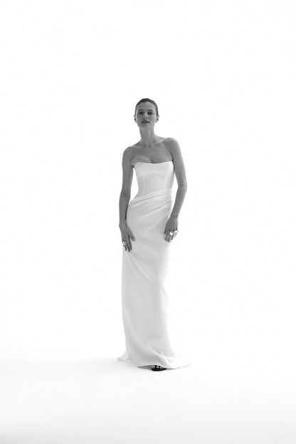 STYLE 188 // STRAPLESS SILK CREPE GOWN WITH DRAPED SKIRT
