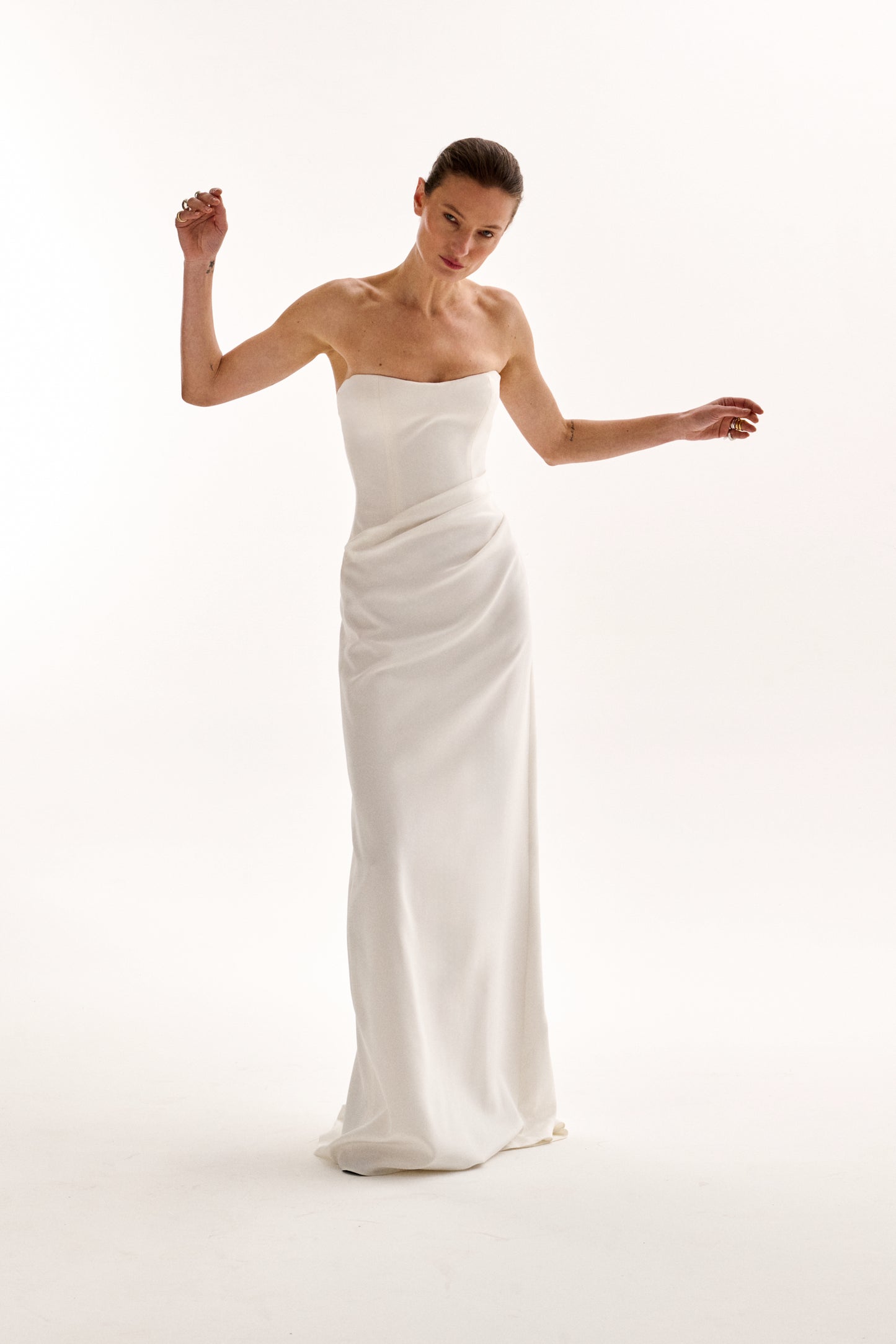 STYLE 188 // STRAPLESS SILK CREPE GOWN WITH DRAPED SKIRT