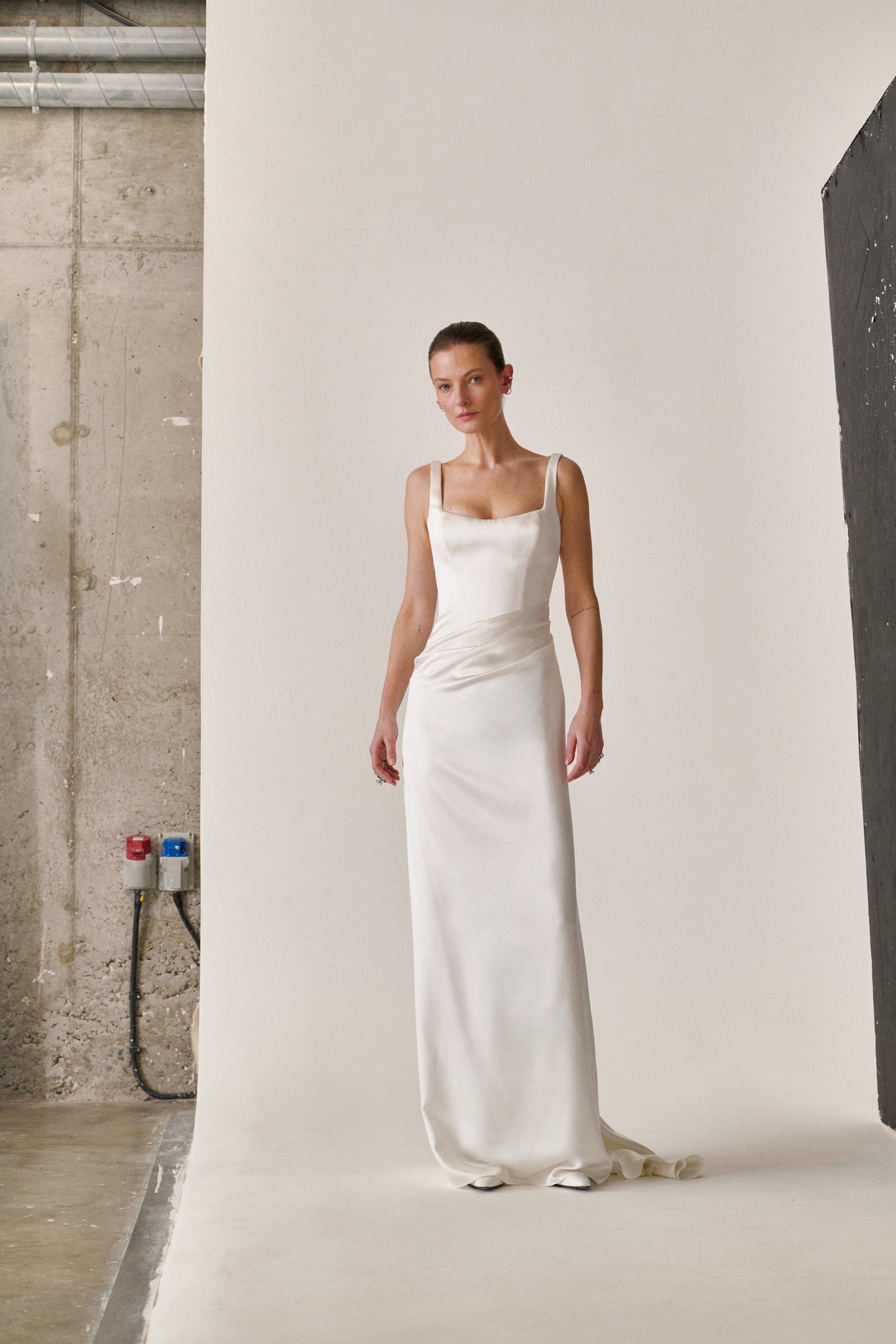 STYLE 189 // SILK SATIN DRAPED GOWN WITH STRAPS