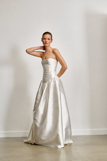 STYLE 175 // STRAPLESS SCOOP NECK SILK MIKADO DROP WAIST GOWN