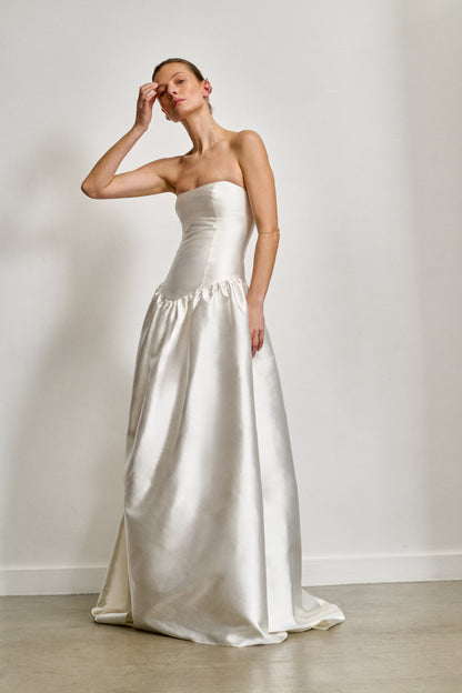 STYLE 175 // STRAPLESS SCOOP NECK SILK MIKADO DROP WAIST GOWN