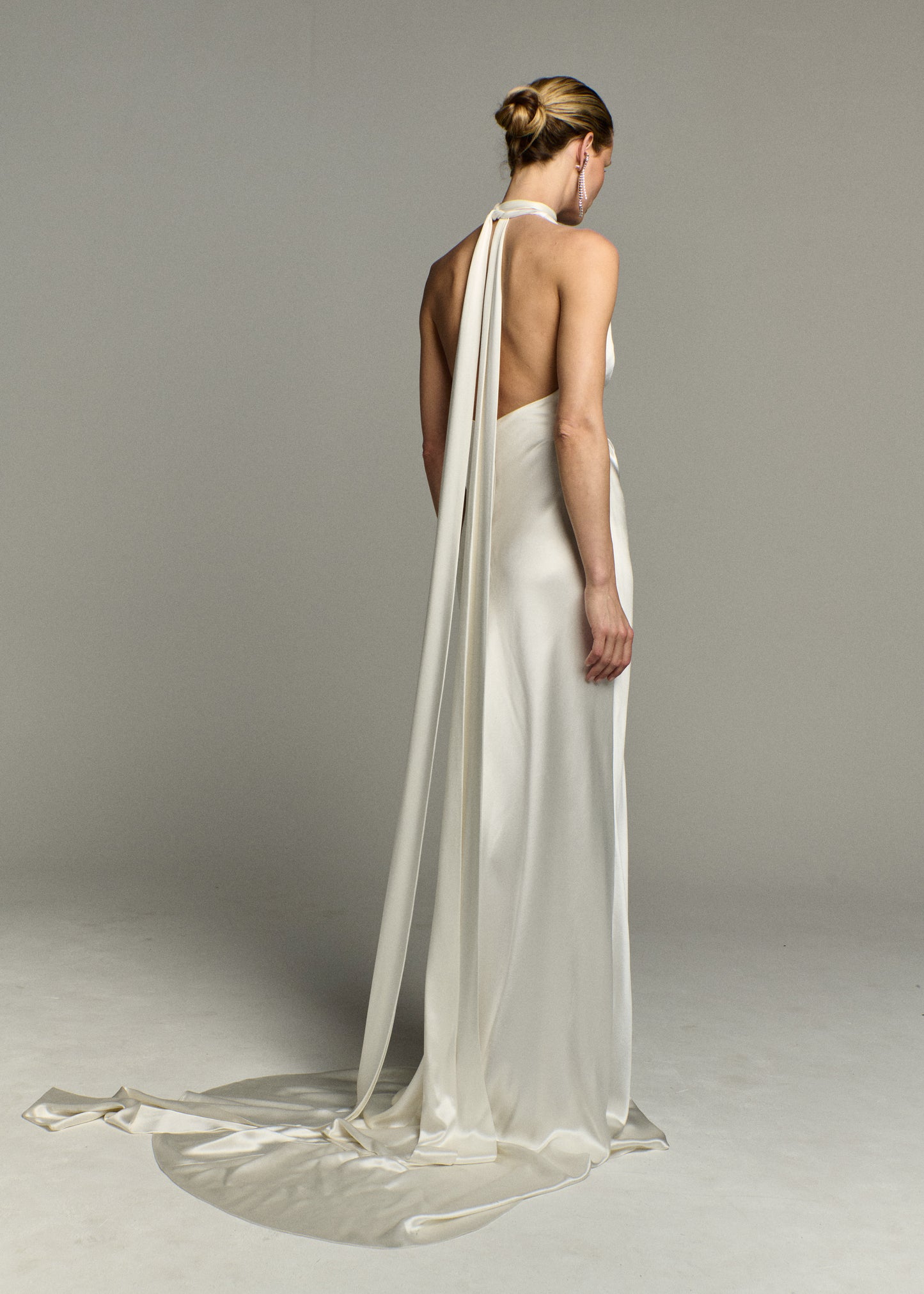 STYLE 150 // SILK SATIN HALTERNECK GOWN WITH SASH NECK TIE
