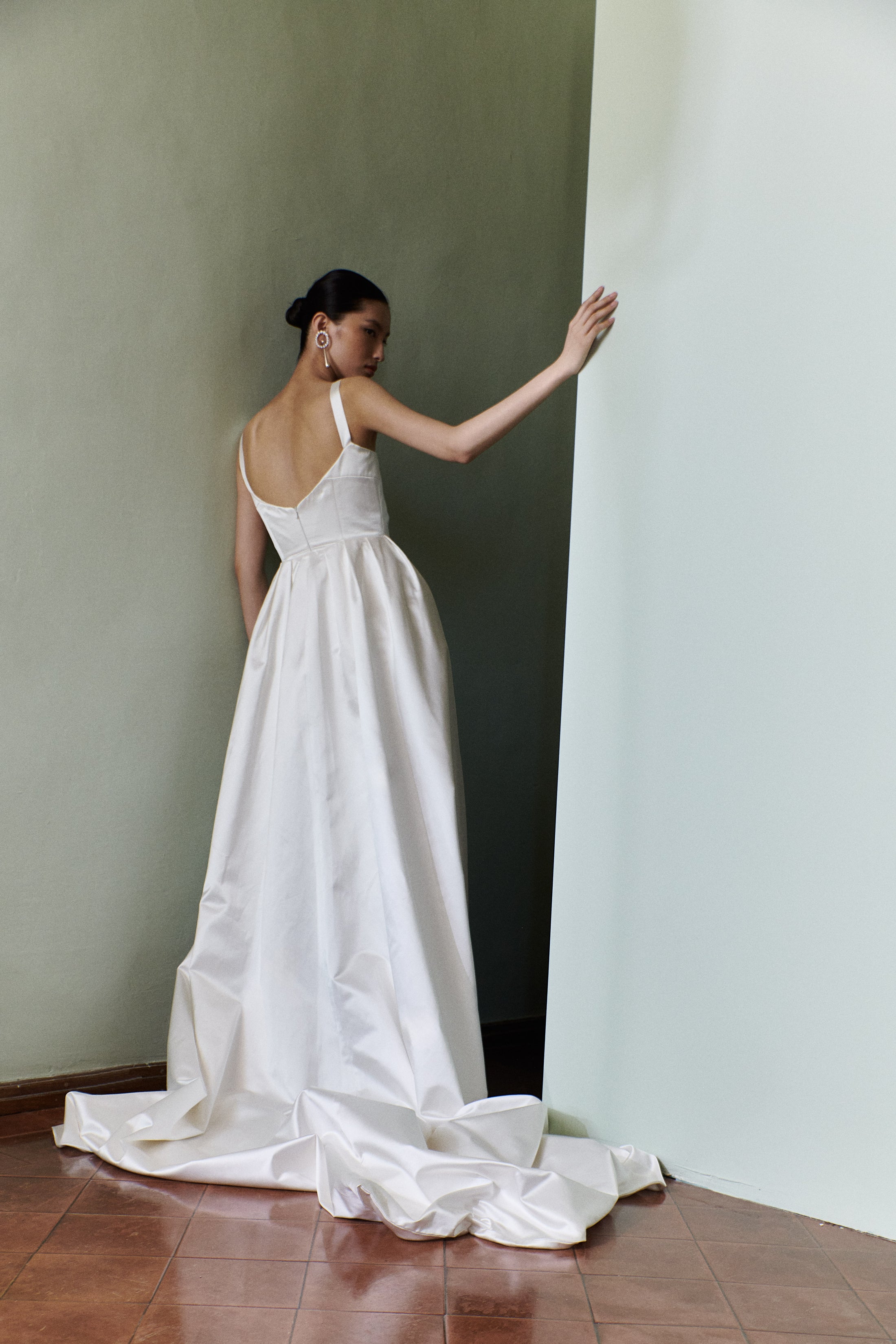 Satin Column Gown with Cascading Side Ruffle Champagne main image 0