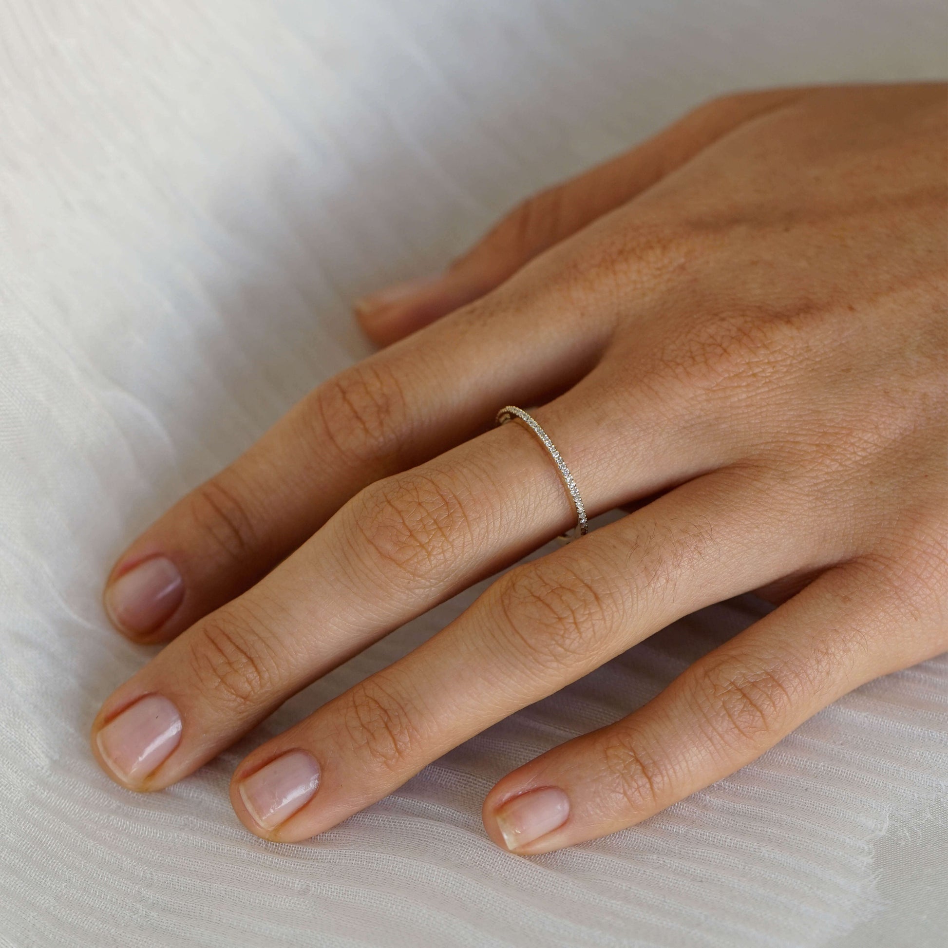 Model Wearing Solid Gold Diamond Full Eternity Band